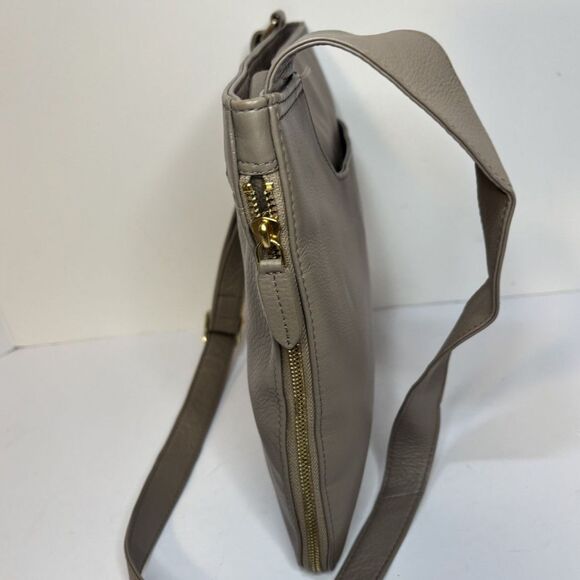 Radley London Beige Gray Leather Shoulder Bag Zip Top Crossbody Designer Purse - Picture 7 of 14